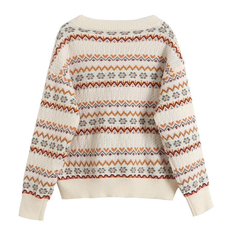 Jacquard V-Neck Sweater short sweater coat  7730