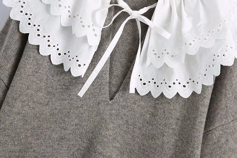 New sweet lace stitched detachable collar wool sweater  7711
