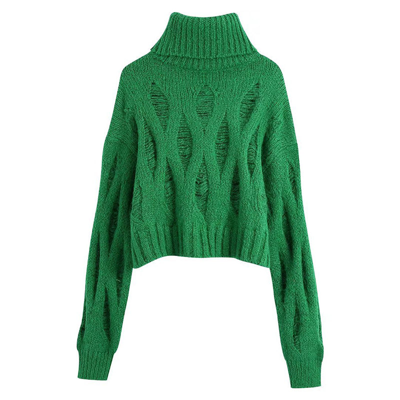 Pull col montant décoré de trous 7714