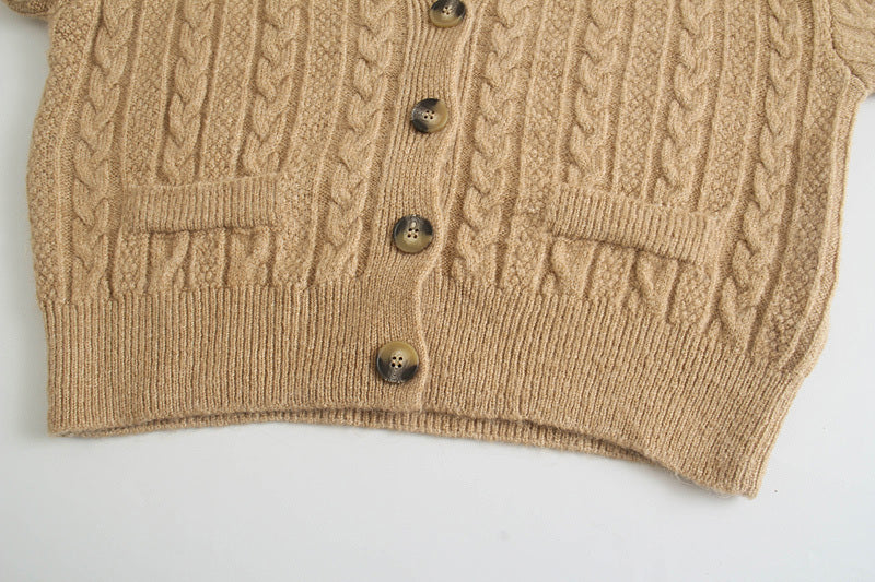 V-neck eight strand knitted sweater sweater coat  7739