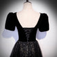 Langes Ballkleid aus schwarzem Samt-Tüll A-Linie Abendkleid 10106