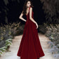 Red velvet long prom dress Simple evening gown  10115
