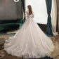 White tulle lace long prom gown A line evening gown  10117
