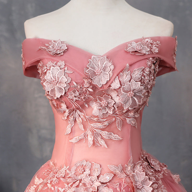 Pinkes kurzes A-Linie Ballkleid Heimkehrkleid aus Spitze 8915