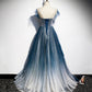 Blue tulle long A line prom dress blue evening dress  8928