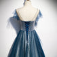 Langes Ballkleid aus blauem Tüll mit Pailletten blaues Abendkleid 10228