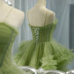 Green tulle long A line prom dress green evening dress  8836