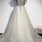 Langes Ballkleid aus silbernem Tüll, formelles Kleid 8598