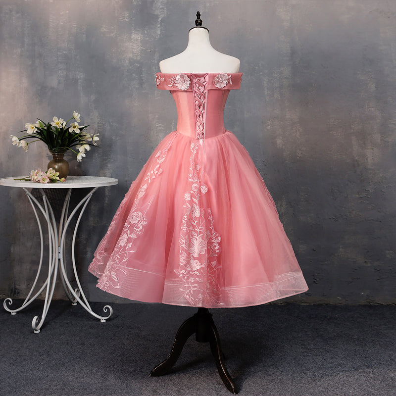Pinkes kurzes A-Linie Ballkleid Heimkehrkleid aus Spitze 8915