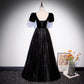 Langes Ballkleid aus schwarzem Samt-Tüll A-Linie Abendkleid 10106