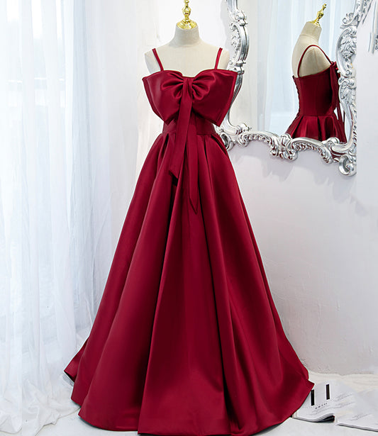 Burgund Satin lange A-Linie Ballkleid Abendkleid 8825