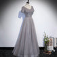 Shiny tulle beads long prom dress A line evening gown  10108