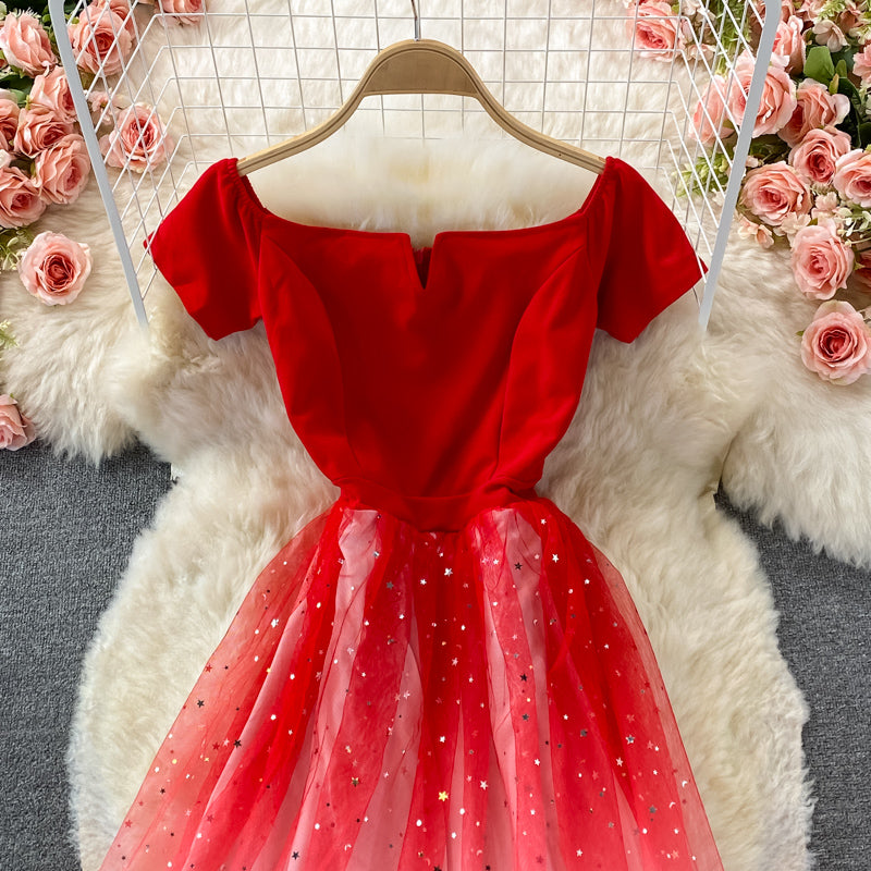 Cute A line tulle short dress fashion dress  450