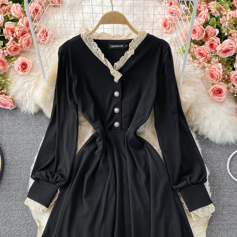 Cute A line long sleeve dress fashion dress  446