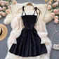 Schwarzes A-Linien-Langarmkleid Modekleid 431