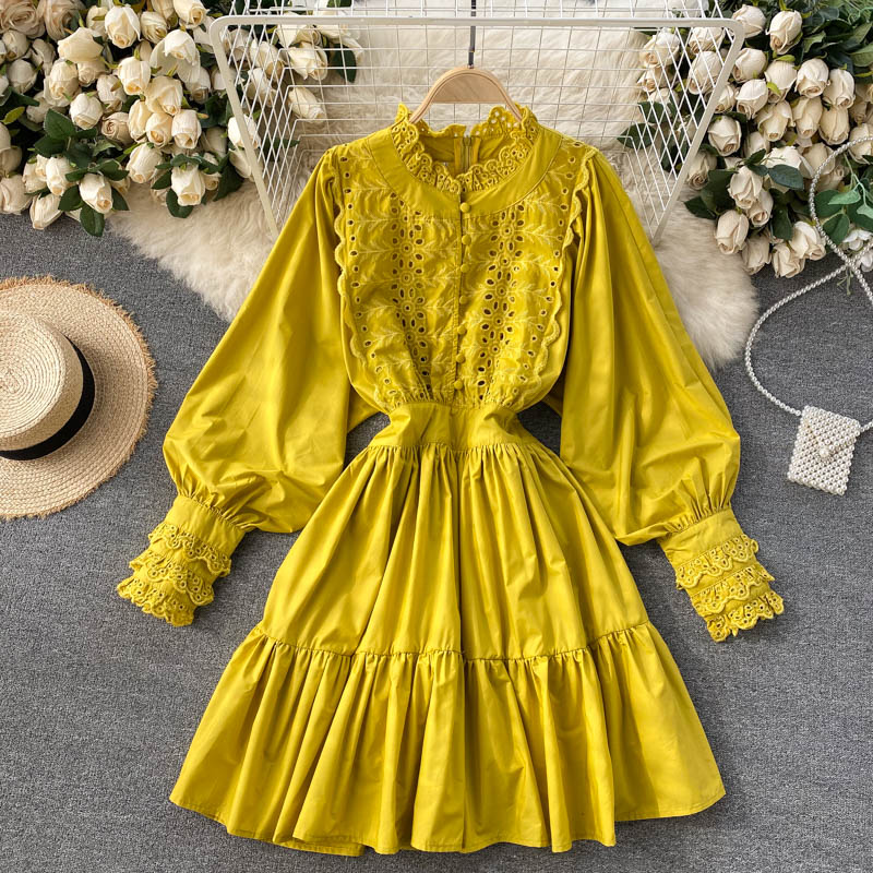 Süßes langärmliges Spitzenkleid Modekleid 428