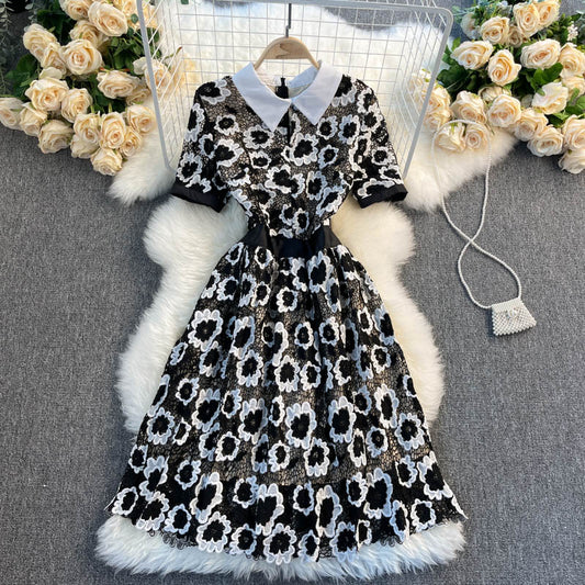 Niedliches kurzes A-Linien-Kleid aus Spitze, Modekleid 426