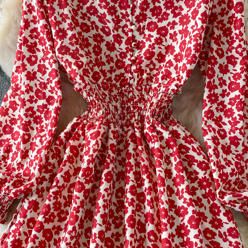 Süßes Blumenkleid mit langen Ärmeln Modekleid 443