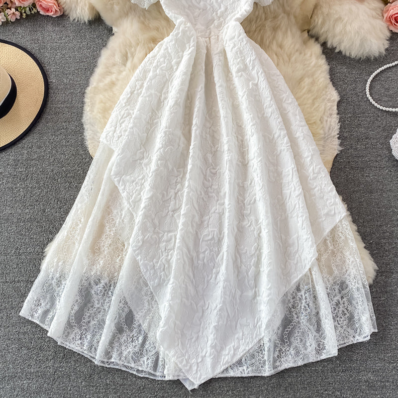 Weiß A-Linie unregelmäßiges Kleid Modekleid 445