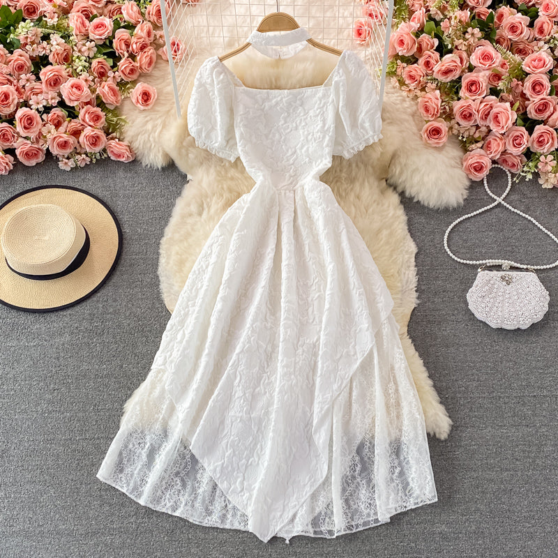 Weiß A-Linie unregelmäßiges Kleid Modekleid 445