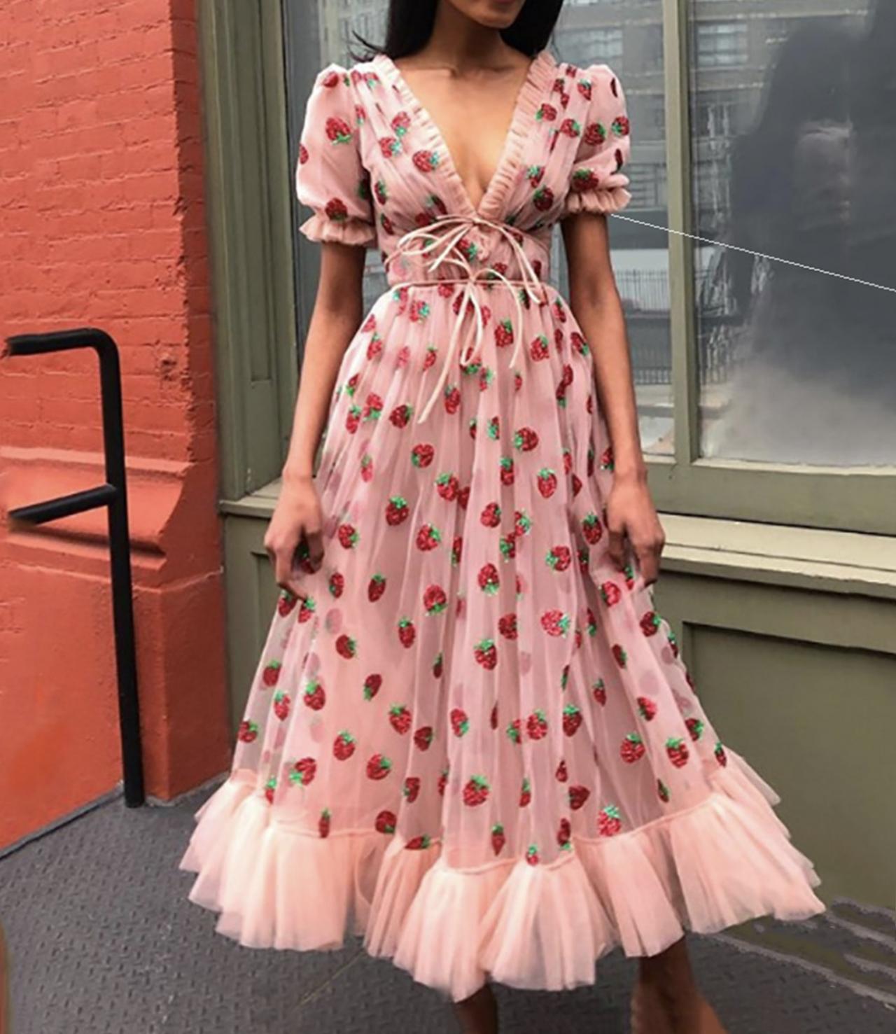 Süßes Tüll-Erdbeerkleid in A-Linie 409