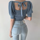 Cute knitted lace up top  310