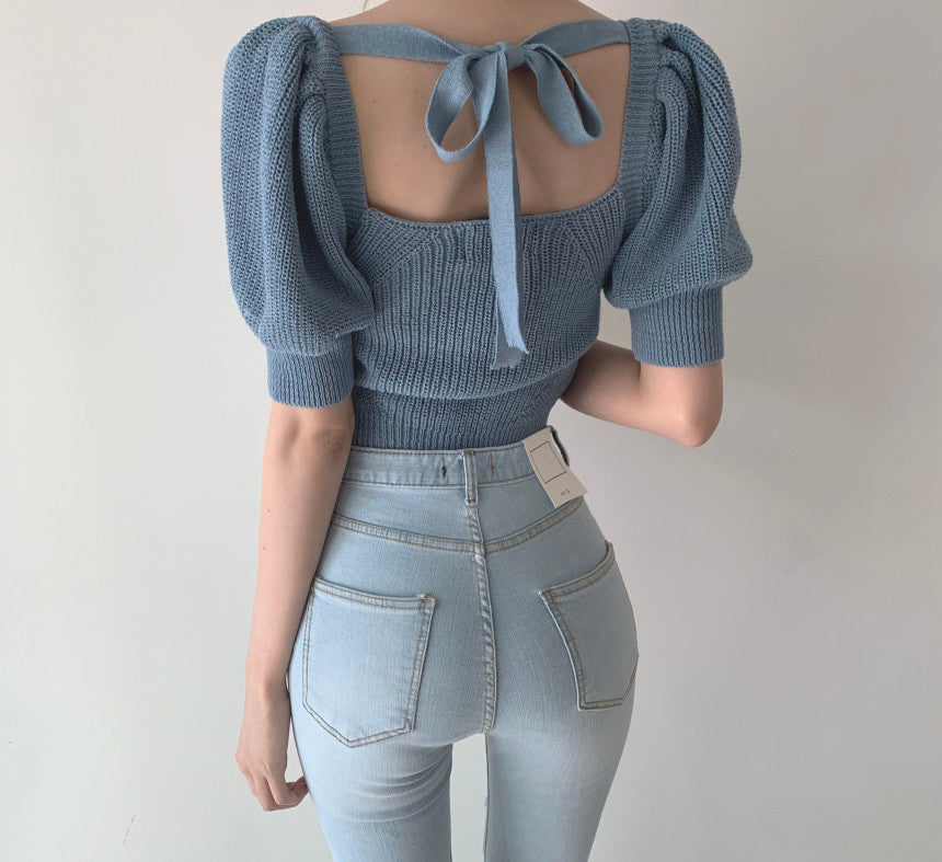 Cute knitted lace up top  310