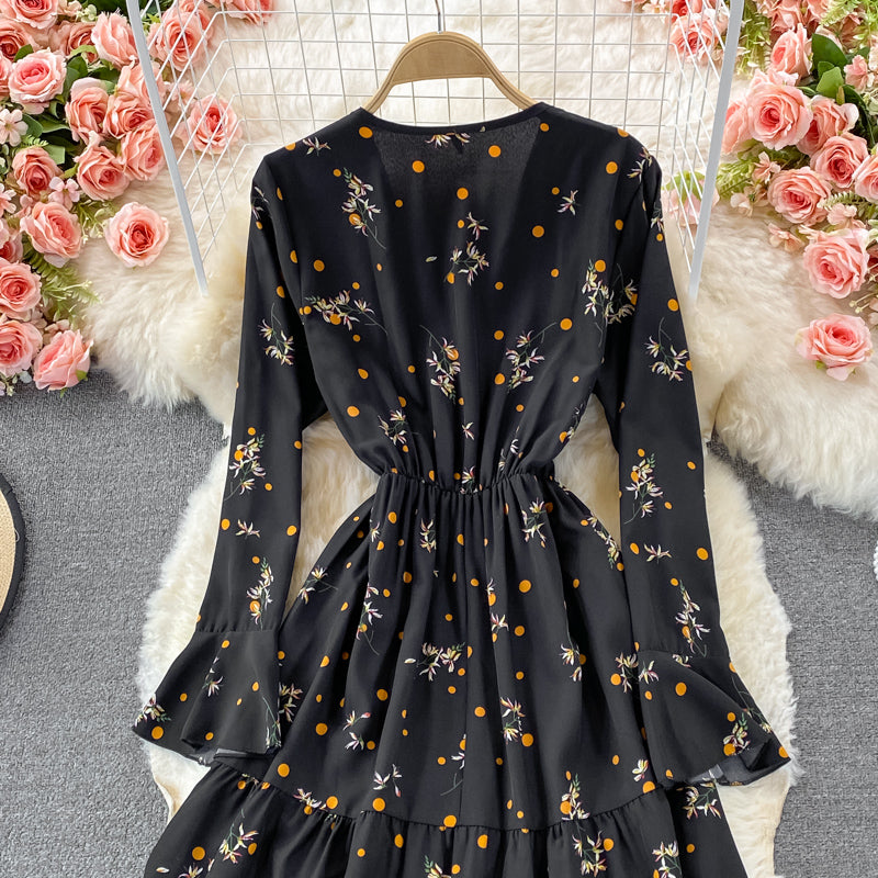 Black v neck short dress fashion dress  436