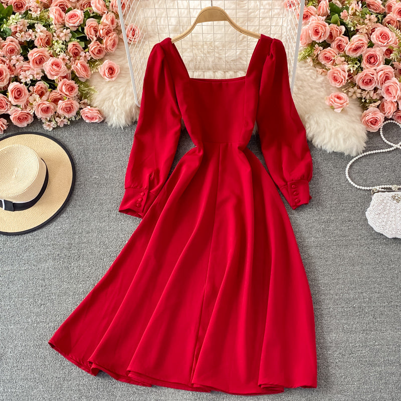 Simple A line long sleeve dress fashion dress  435