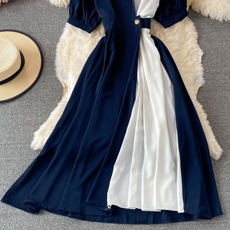 Cute A line color block dress  421