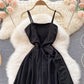 Schwarzes unregelmäßiges Kleid in A-Linie Modekleid 391