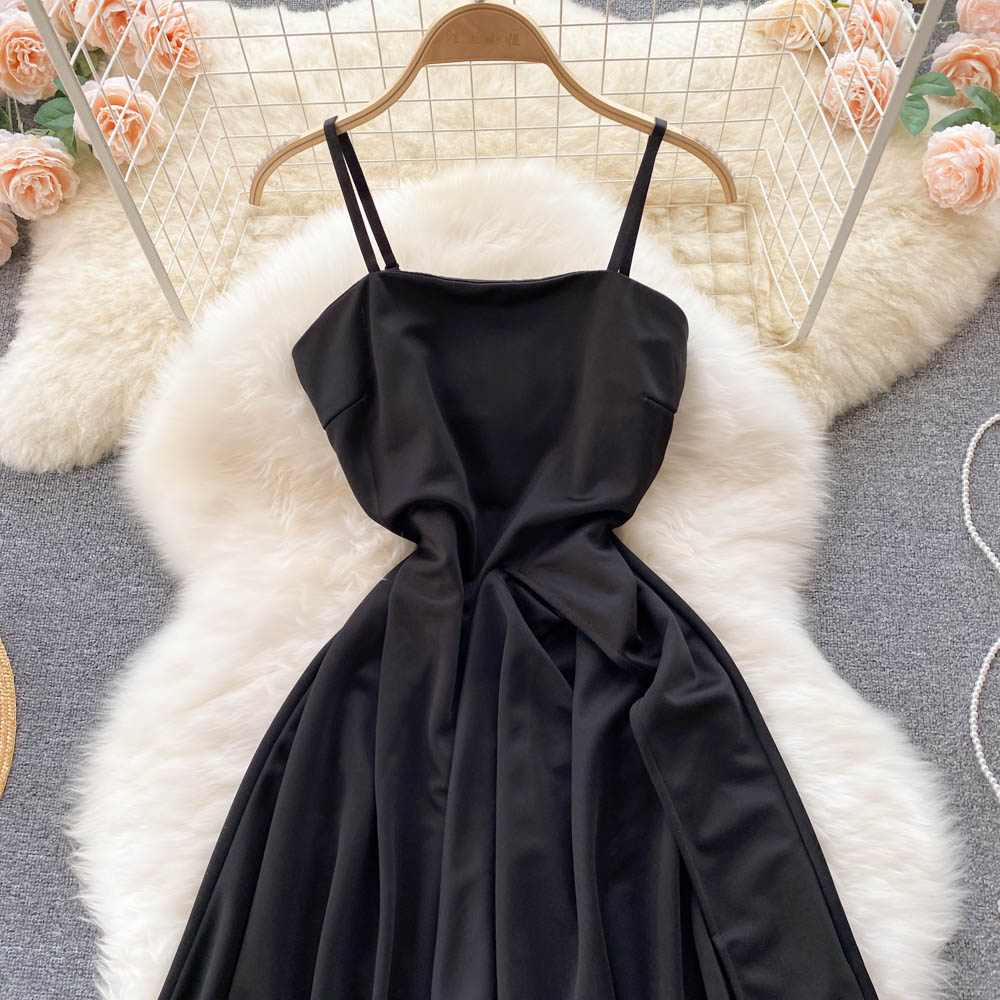 Schwarzes unregelmäßiges Kleid in A-Linie Modekleid 391