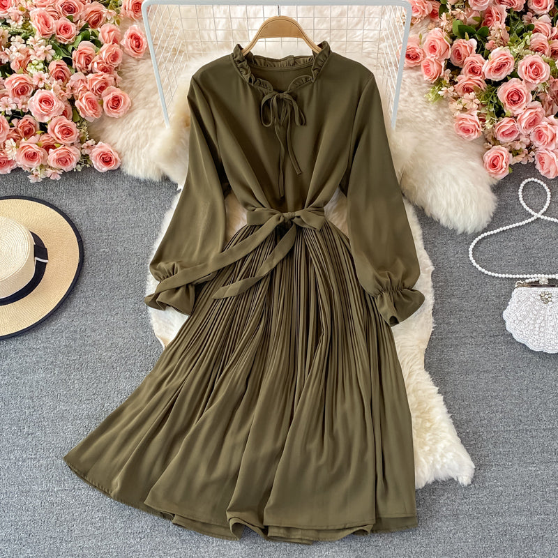 Hochwertiges A-Linien-Langarmkleid Modekleid 406
