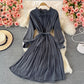 Hochwertiges A-Linien-Langarmkleid Modekleid 406