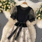 Schönes gestricktes Patchworkkleid 398 