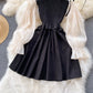 Schwarzes A-Linien-Langarmkleid Modekleid 431