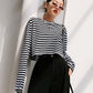 Black and white stripe long sleeve T shirt  323