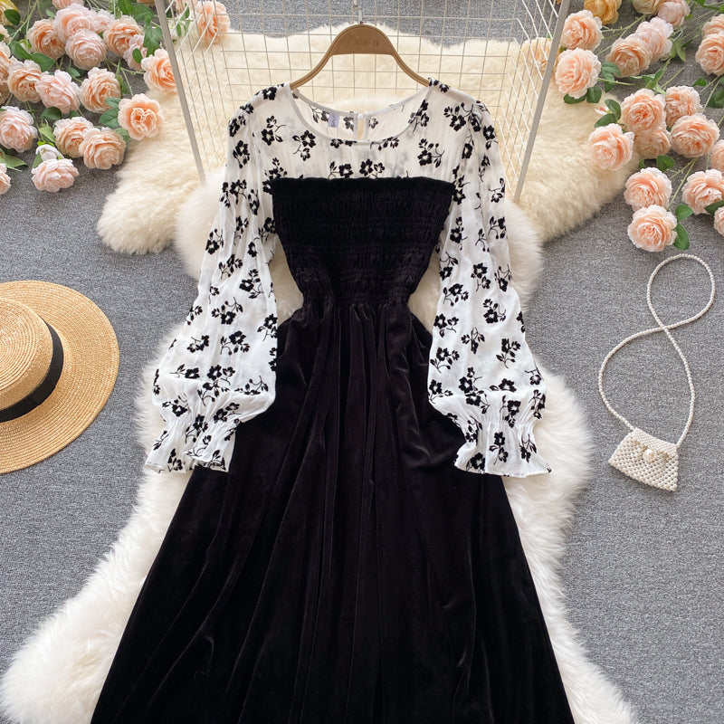 Lovely stitching long sleeve dress  440