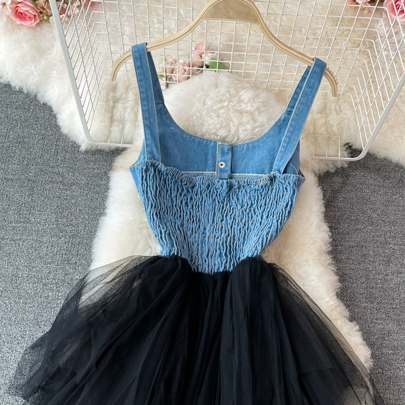 Schönes Denim-Patchwork-Kleid A-Linie Modekleid 427