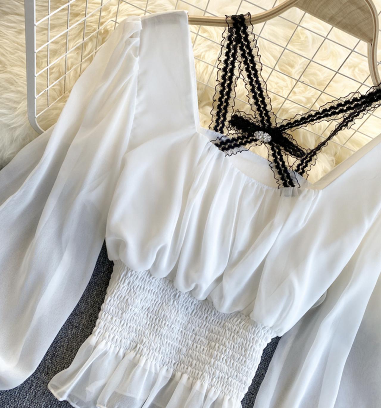 Cute chiffon long sleeve tops  317