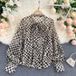 Retro bow round neck long-sleeved check chiffon shirt  316
