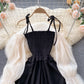 Schwarzes A-Linien-Langarmkleid Modekleid 431