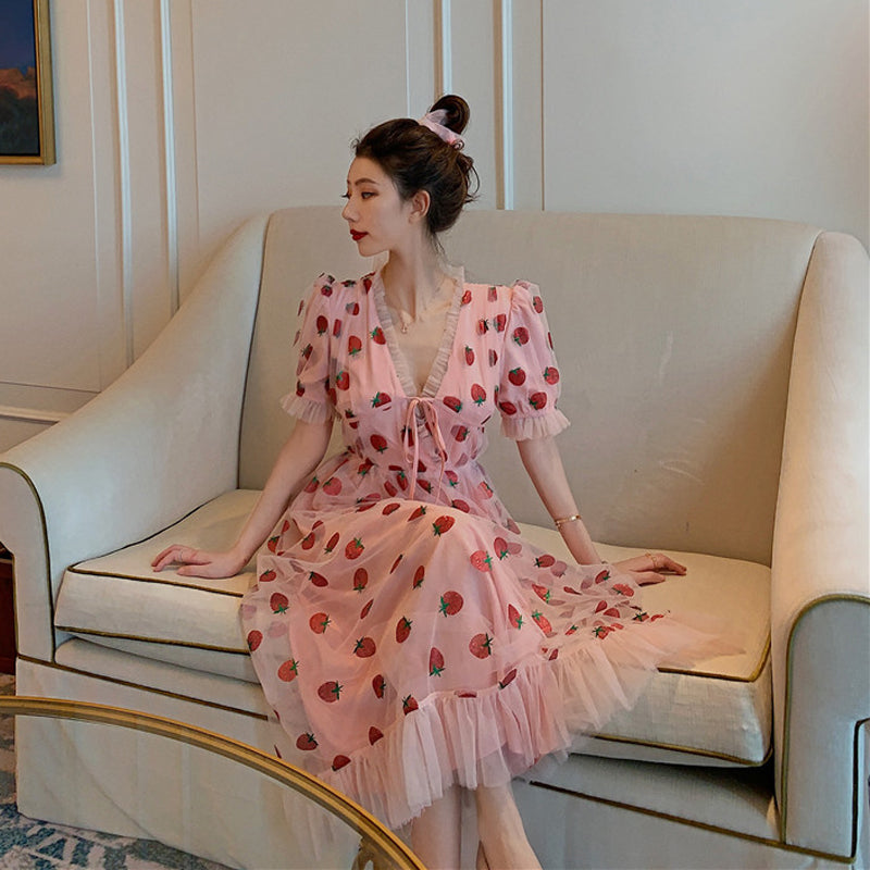 Süßes Tüll-Erdbeerkleid in A-Linie 409