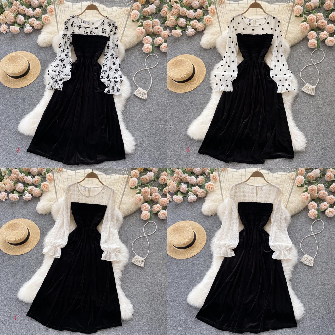 Lovely stitching long sleeve dress  440