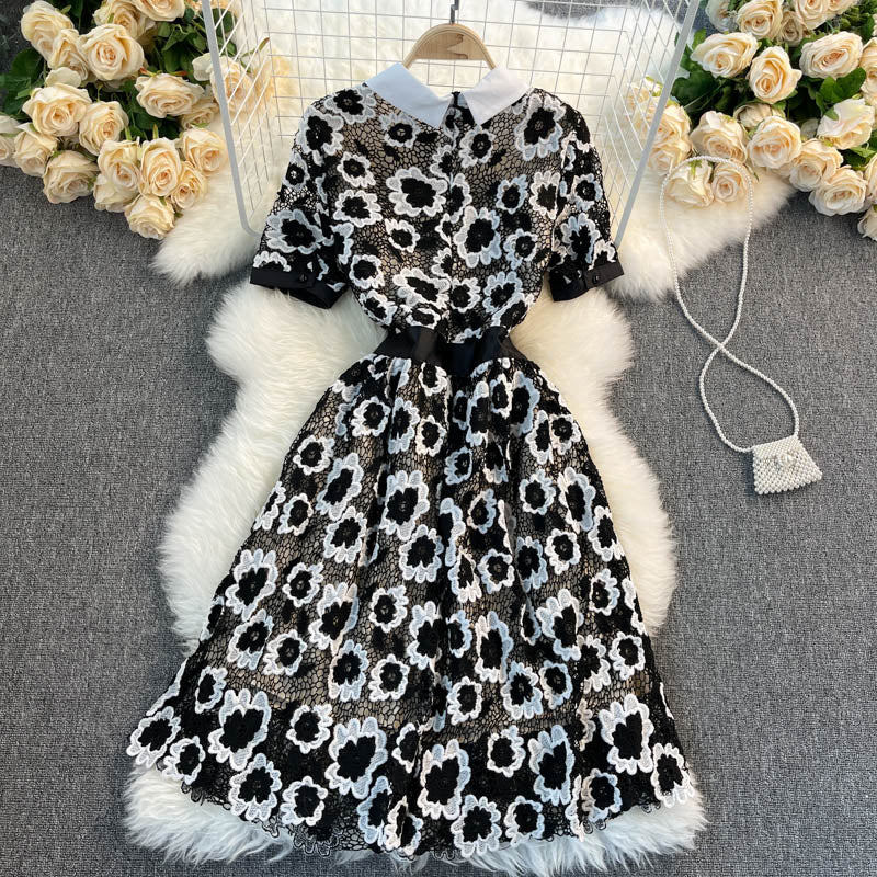 Niedliches kurzes A-Linien-Kleid aus Spitze, Modekleid 426