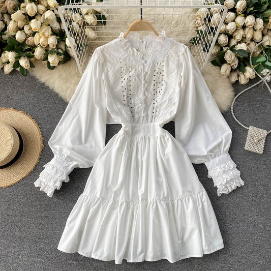 Süßes langärmliges Spitzenkleid Modekleid 428