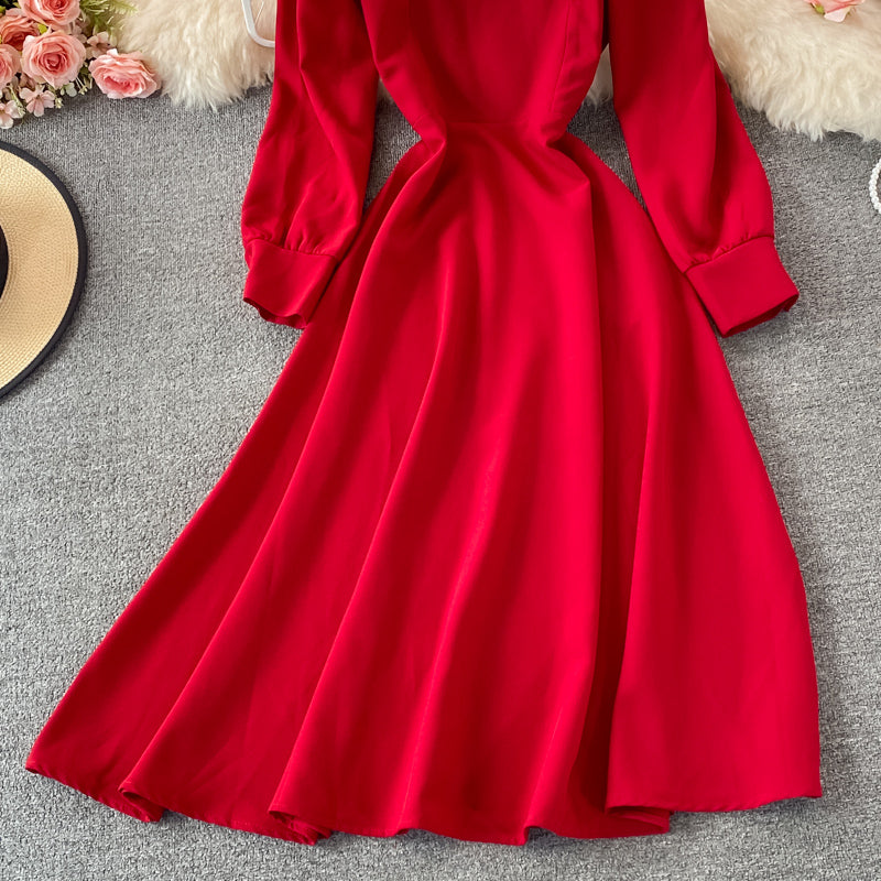 Simple A line long sleeve dress fashion dress  435