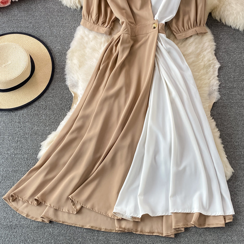 Cute A line color block dress  421