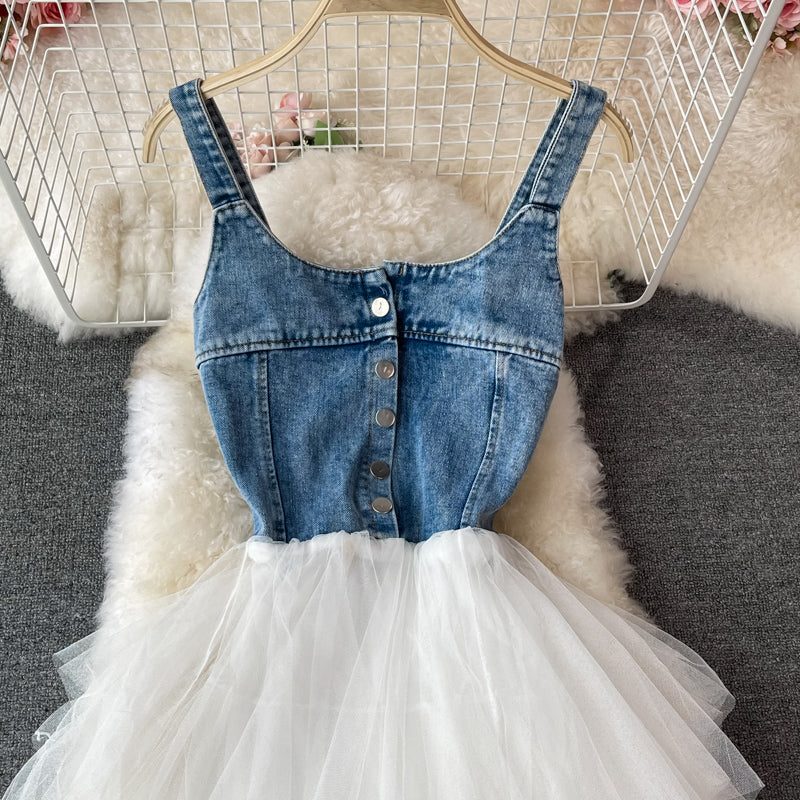 Schönes Denim-Patchwork-Kleid A-Linie Modekleid 427