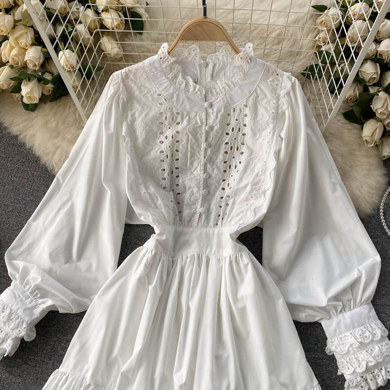 Süßes langärmliges Spitzenkleid Modekleid 428